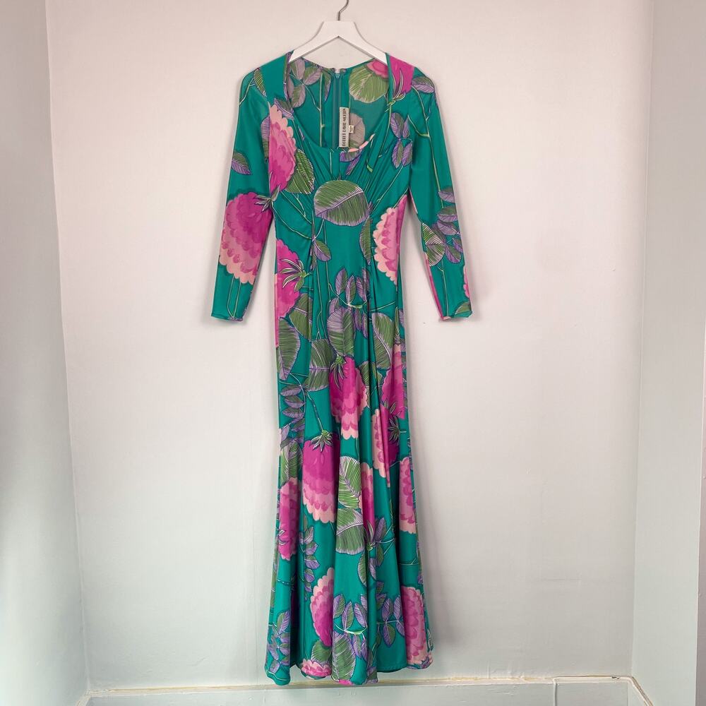 70s Vintage Robert David Morton Tropical Print Maxi Dress